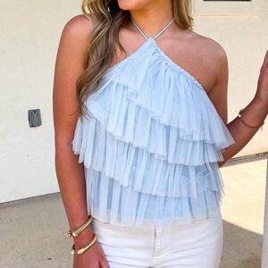 Blue Ruffle Halter Top